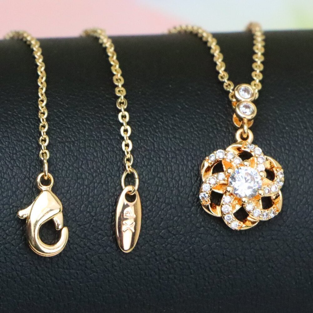 "Rose Gold Flower Pendant Necklace with Crystal Detailing, XPNL1907